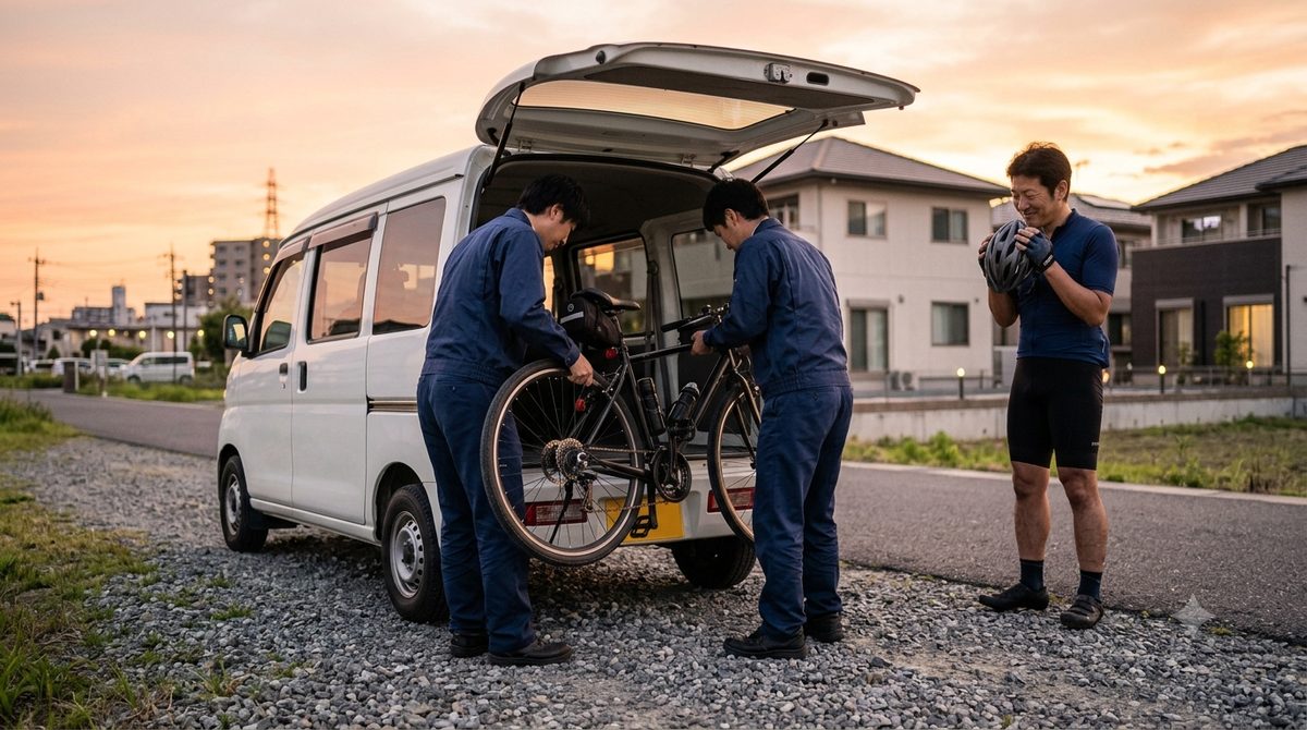 ロードサービスの車に自転車を積み込んでもらう様子(イメージ)