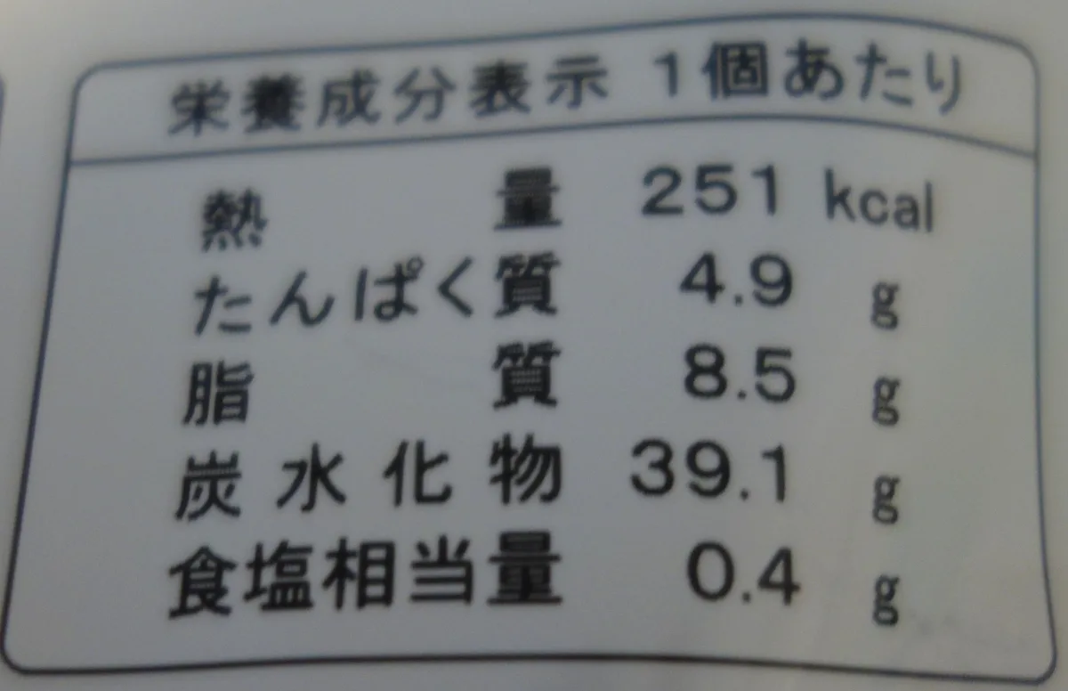 尾西のひだまりパン チョコの栄養成分表示