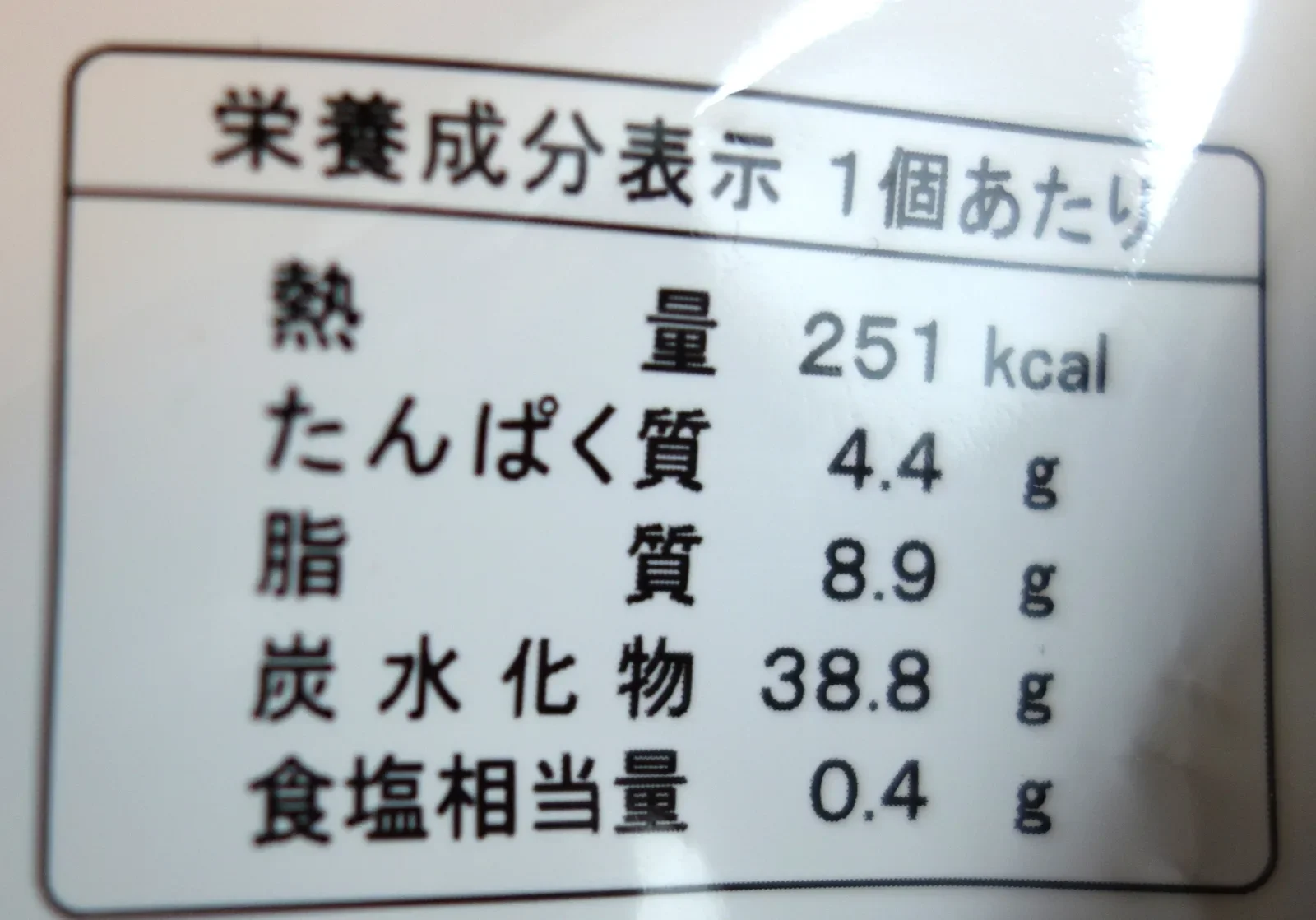 尾西のひだまりパン メープルの栄養成分表示